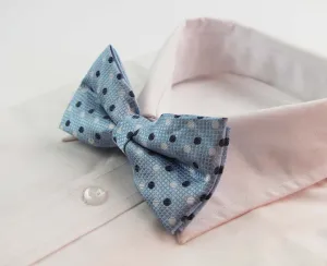 Mens Light Blue White Black & White Polka Dots Patterned Bow Tie