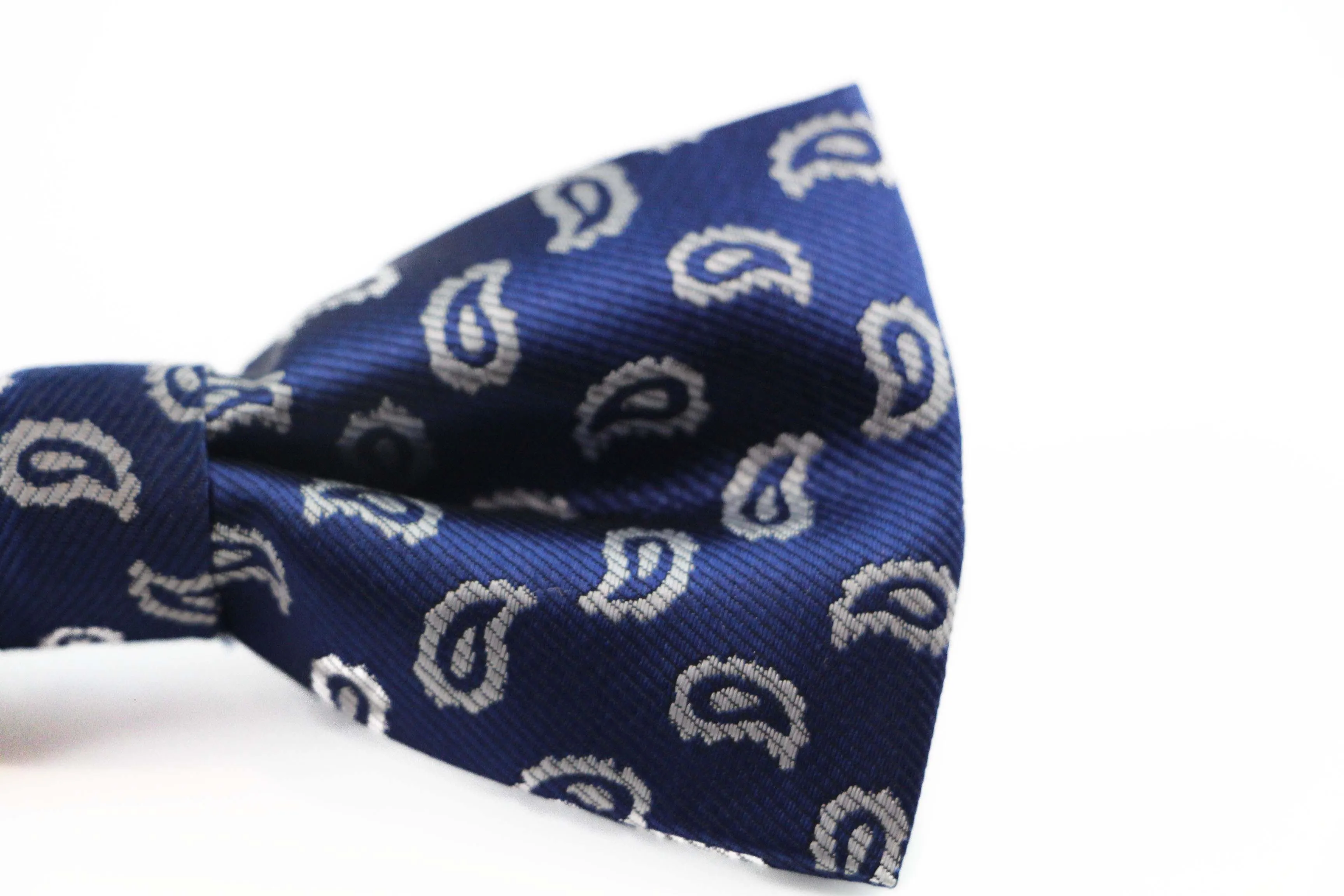 Mens Navy Blue & Silver Paisley Pattern Bow Tie