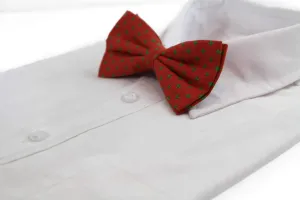 Mens Orange With Green Star Patterned Cotton Bow Tie