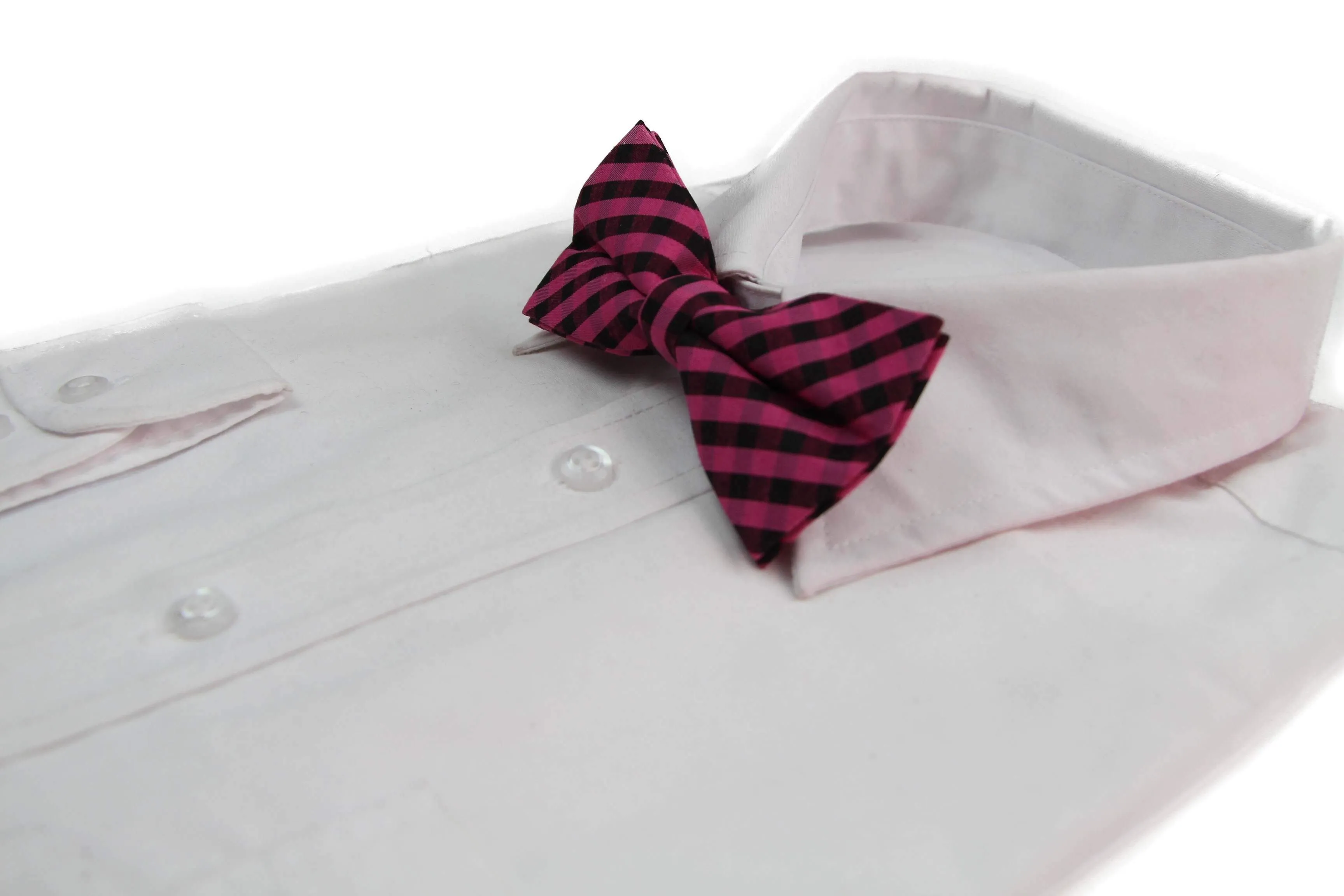 Mens Pink & Black Checkered Patterned Bow Tie