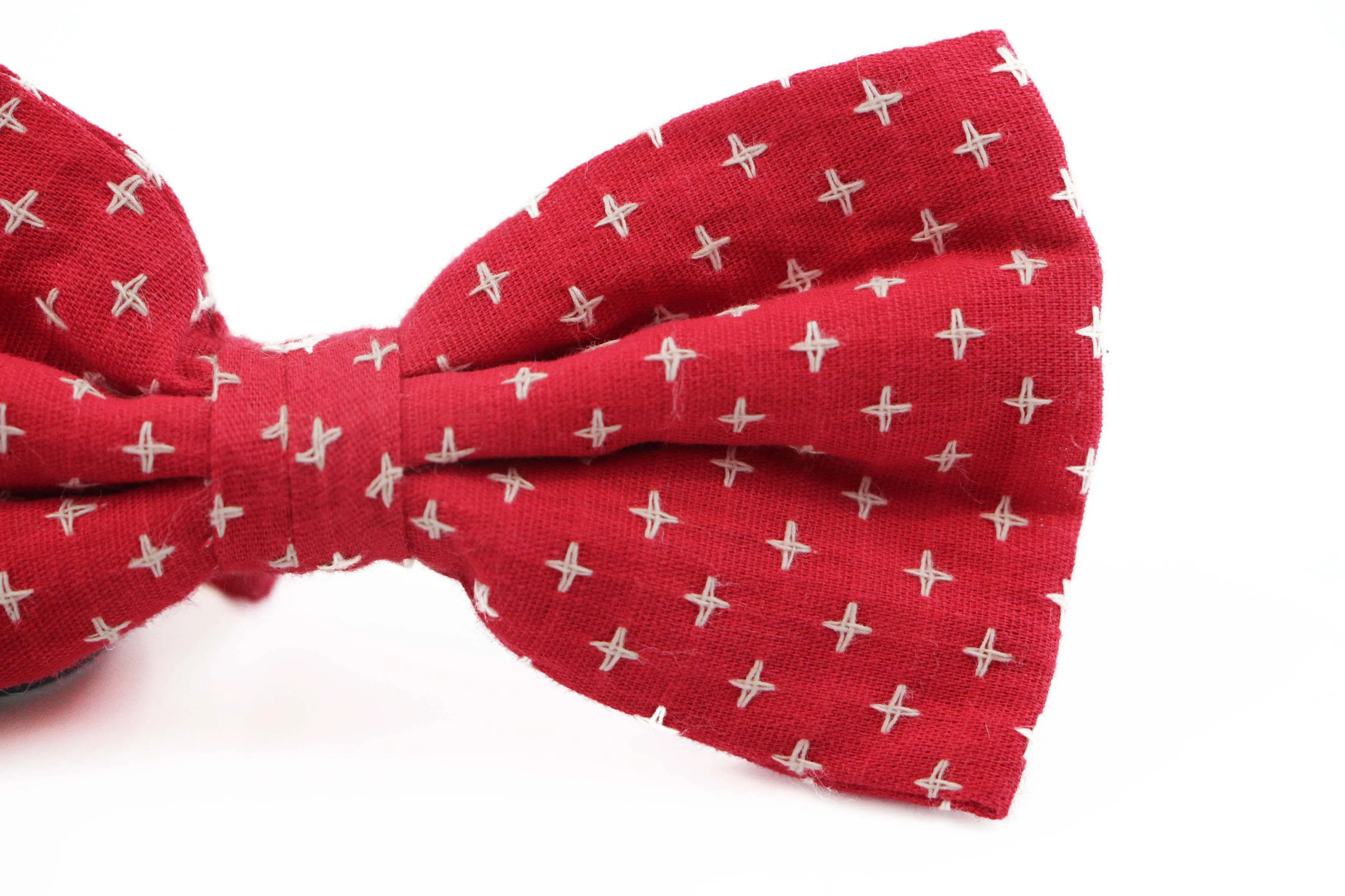 Mens Red With White Star Patterned Cotton Bow Tie