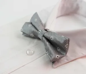 Mens Silver Patterned Bow Tie