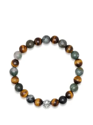 Men's Wristband with Aquatic Agate, Brown Tiger Eye and Silver