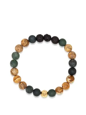 Men's Wristband with Jasper, Lava Stone, Matte Aquatic Agate and Gold