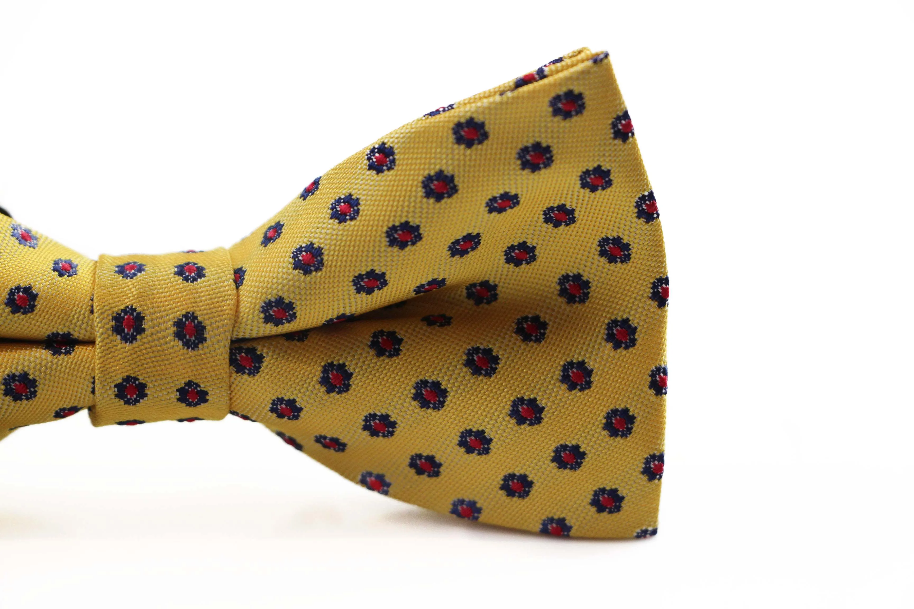 Mens Yellow, Red & Navy Flower Pattern Bow Tie