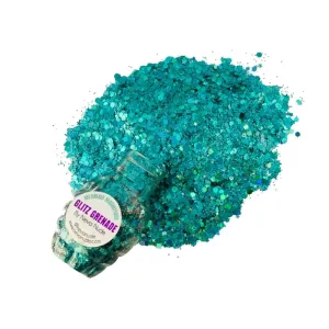 Mermaid Magnifique Turquoise Cosmetic Glitter Glitz Grenade Keychain in Aloe Gel