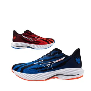 Mizuno Unisex Wave Rider 28 Running Shoes in Oni Demon Mizuno Ignition Red/White/Baseball Blue SS25