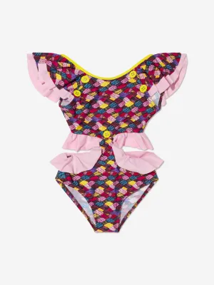 Nessi Byrd Girls Lolly Cut Out Swimsuit in Multicolour