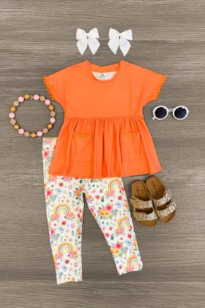 Orange Floral & Rainbow Legging Set