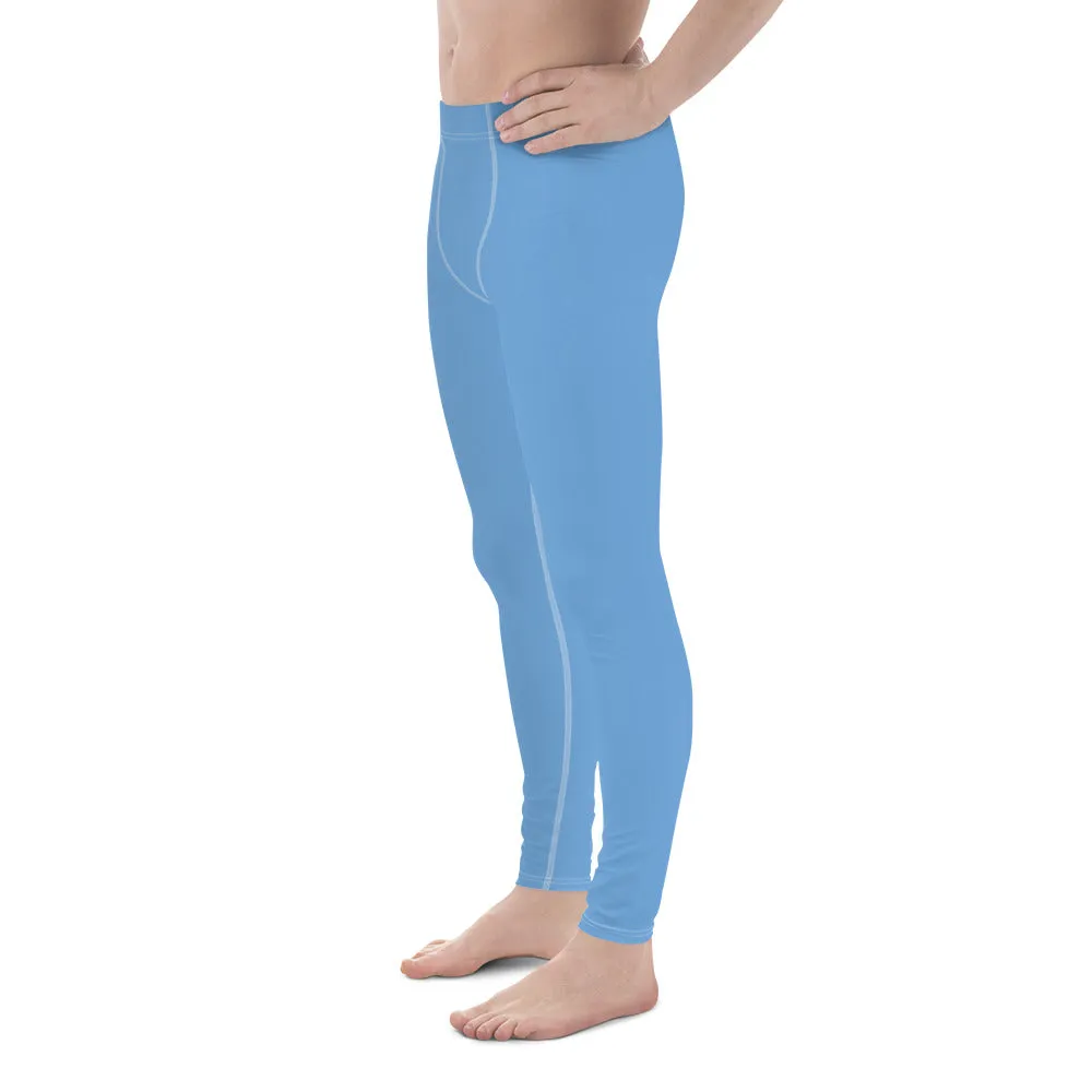 Pastel Blue Solid Color Meggings, Designer Light Baby Blue Solid Color Premium Spandex Men's Leggings Tights- Made in USA/EU