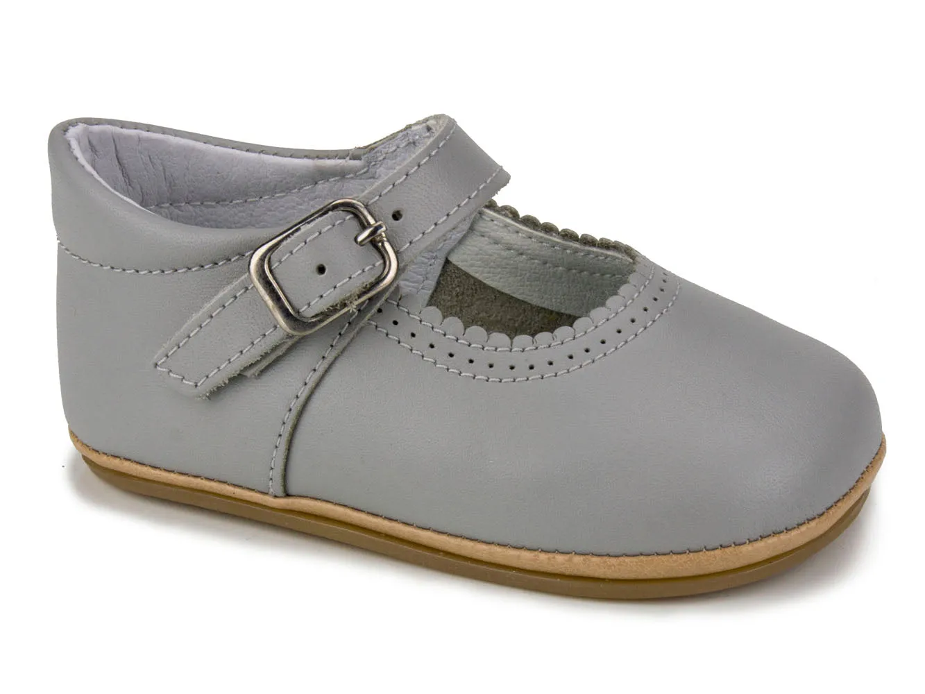 Patucos Soft Leather Mary Janes Grey Shoes for girls