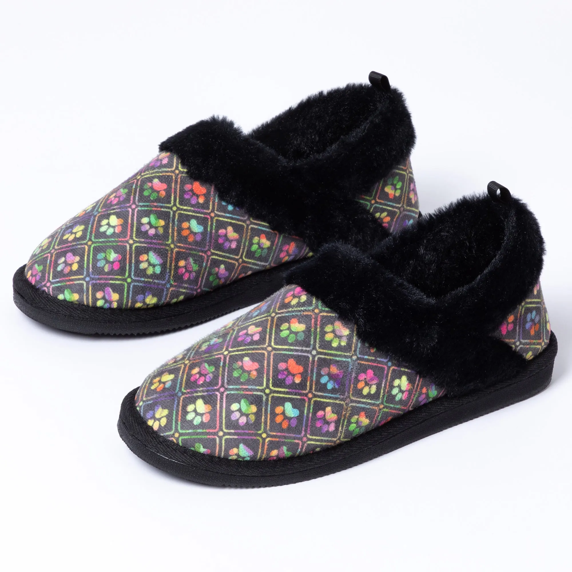 Paw Print Faux Fur Lined Indoor/Outdoor Slippers