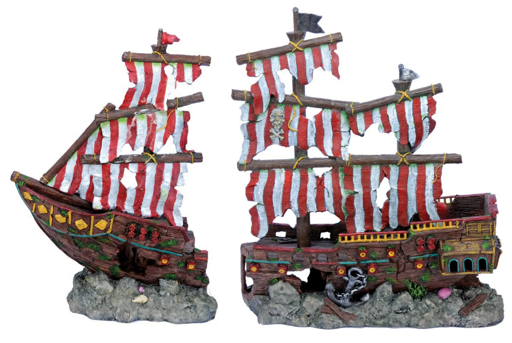 Penn Plax Striped Sail Shipwreck Set Bow & Stern