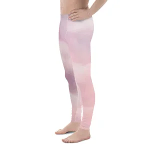 Pink Abstract Men's Running Tights, Pink Sunset Clouds Abstract Men's Running Leggings & Run Tights Meggings Pants