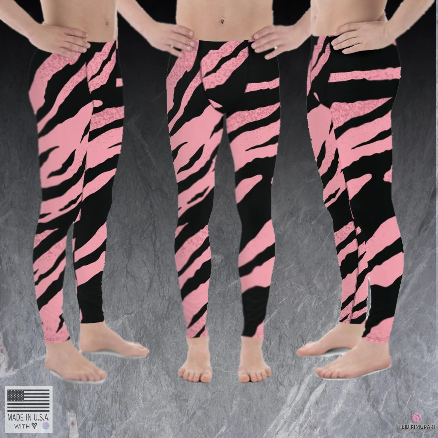 Pink Black Zebra Meggings, Striped Animal Print Men's Workout Gym Leggings Tights Pants