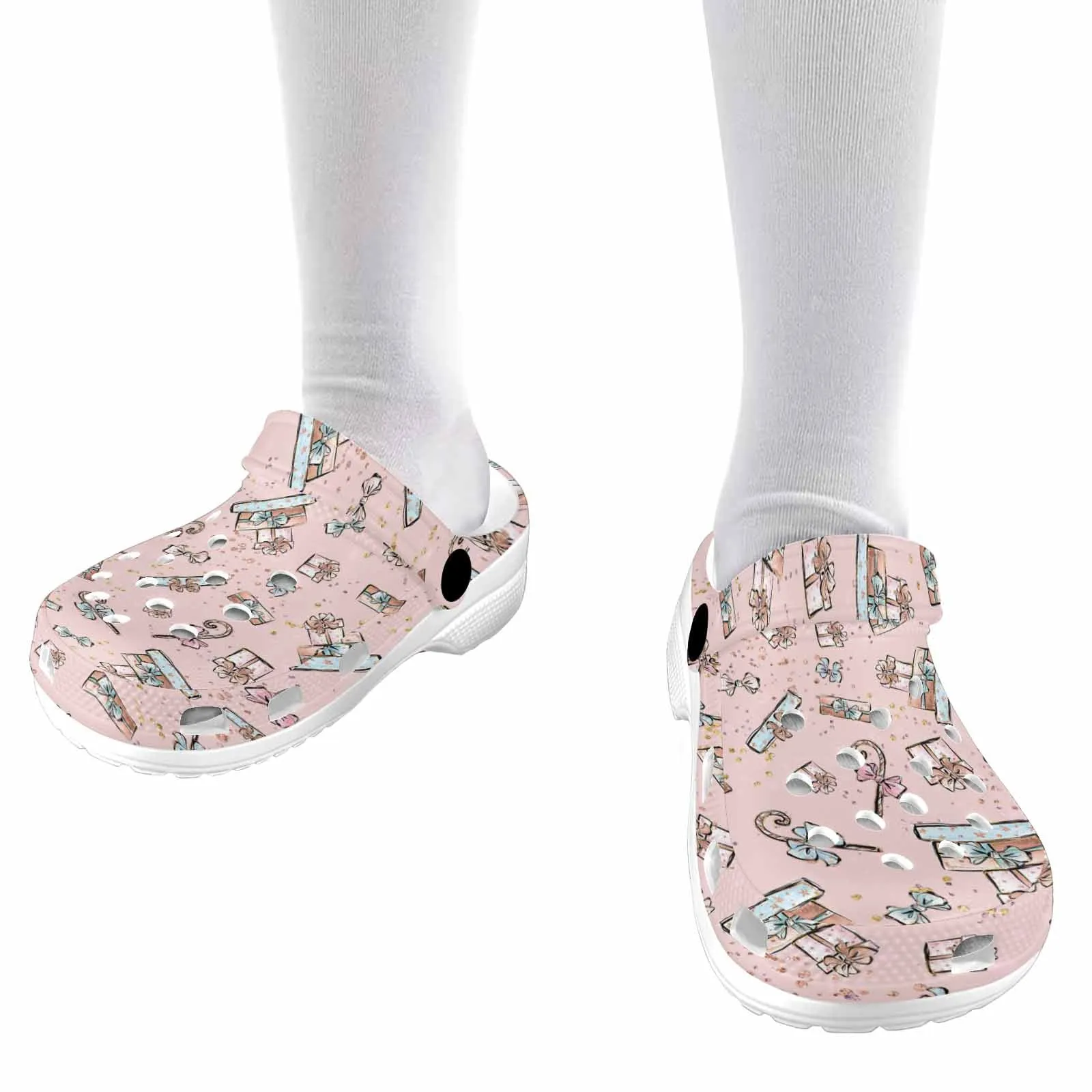 Pink Christmas  Custom Print Kids Clogs