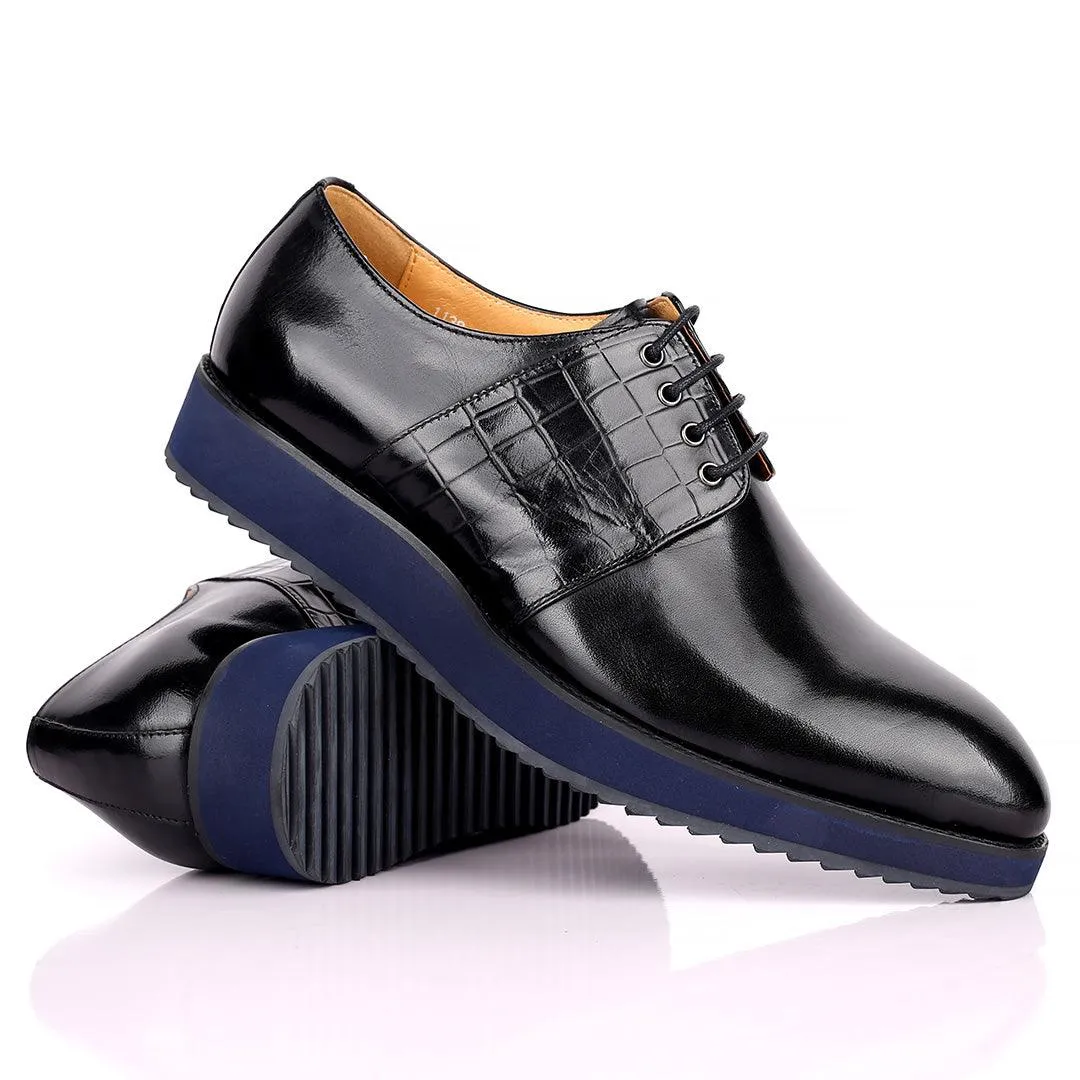 Prad Exquisite Lace Up Designed Black Leather Shoe