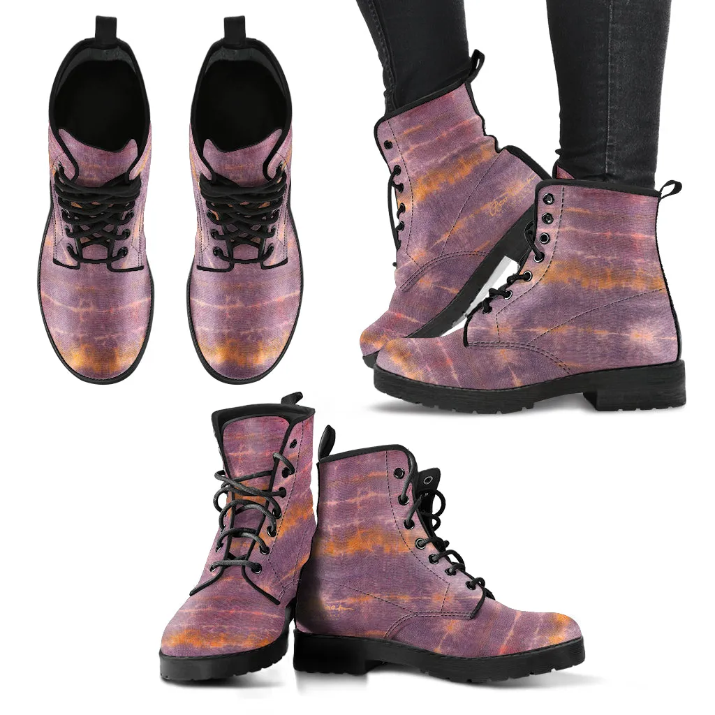 Purple Sunset Tie Dye Leather boots (Vegan)