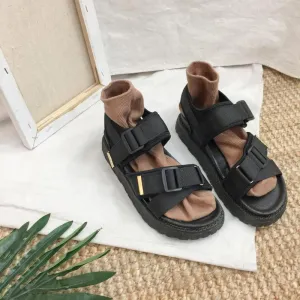 Retro Chic Black Straps Flat Summer Sandals