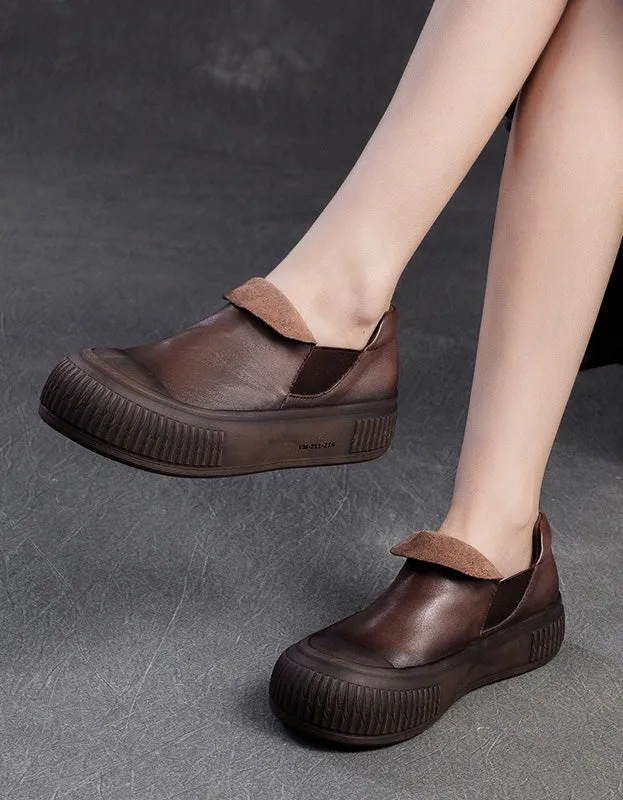 Round Toe Comfortable Leather Soft Soles Retro Flat Shoes