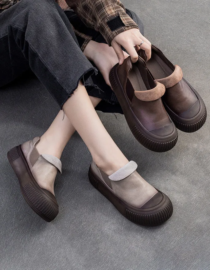 Round Toe Comfortable Leather Soft Soles Retro Flat Shoes