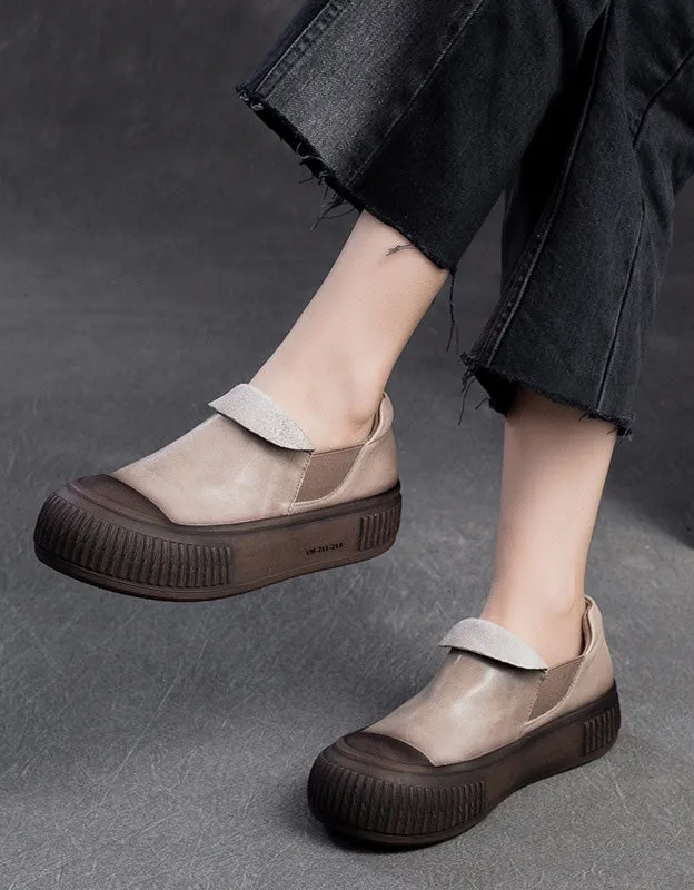 Round Toe Comfortable Leather Soft Soles Retro Flat Shoes