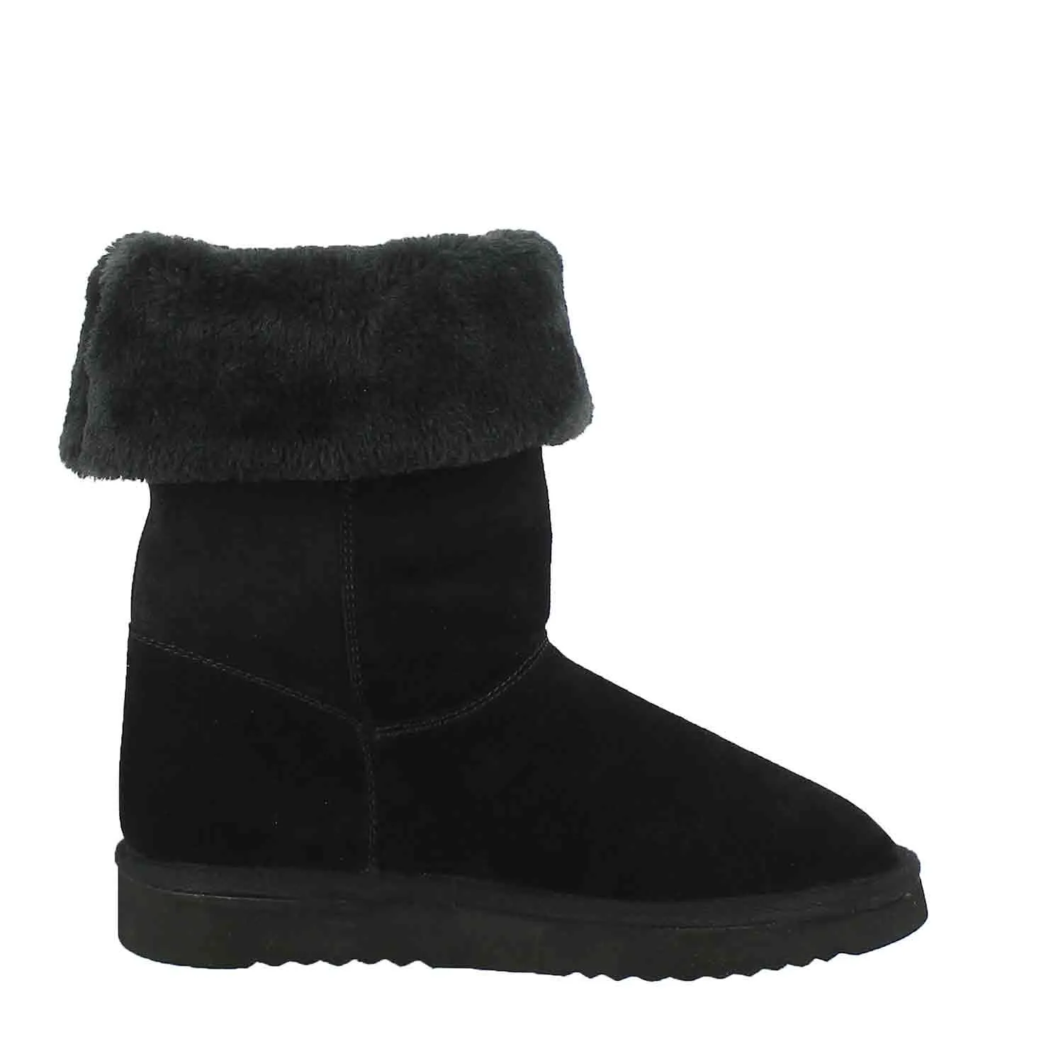 Saint Aurelia Buckle Decorative Black Suede Leather Snug Boots