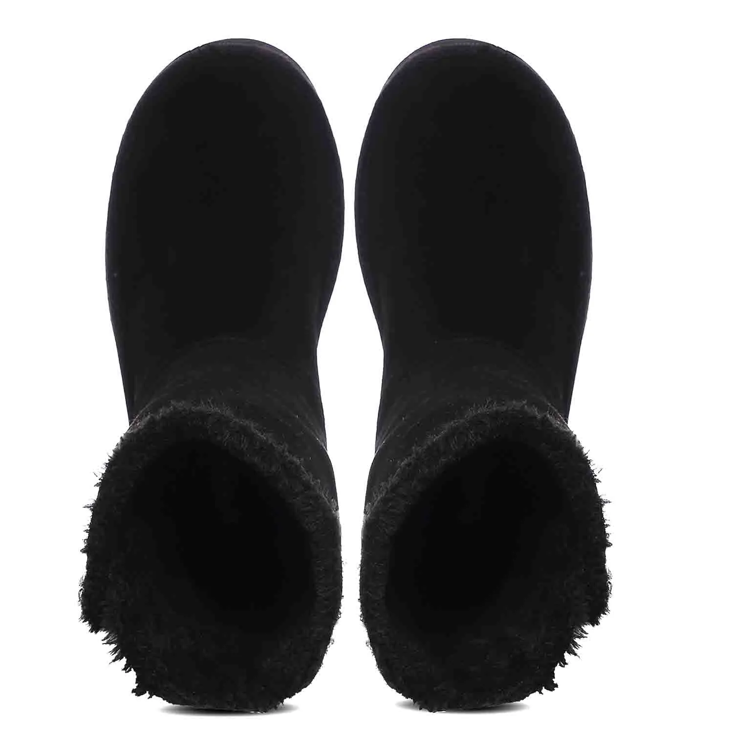 Saint Aurelia Buckle Decorative Black Suede Leather Snug Boots