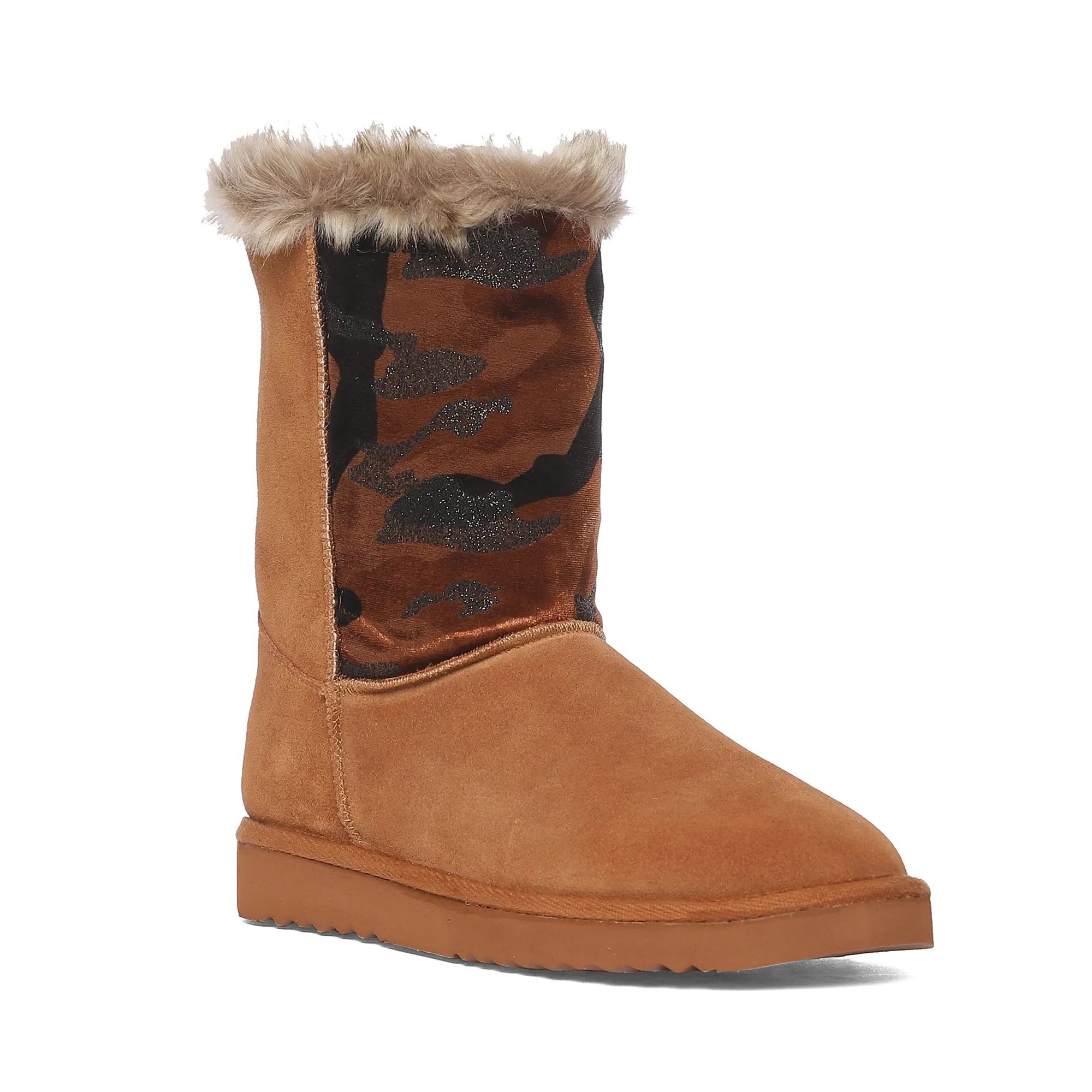 Saint Honora Tan Camo Italian Fabric-Leather Snug Boots