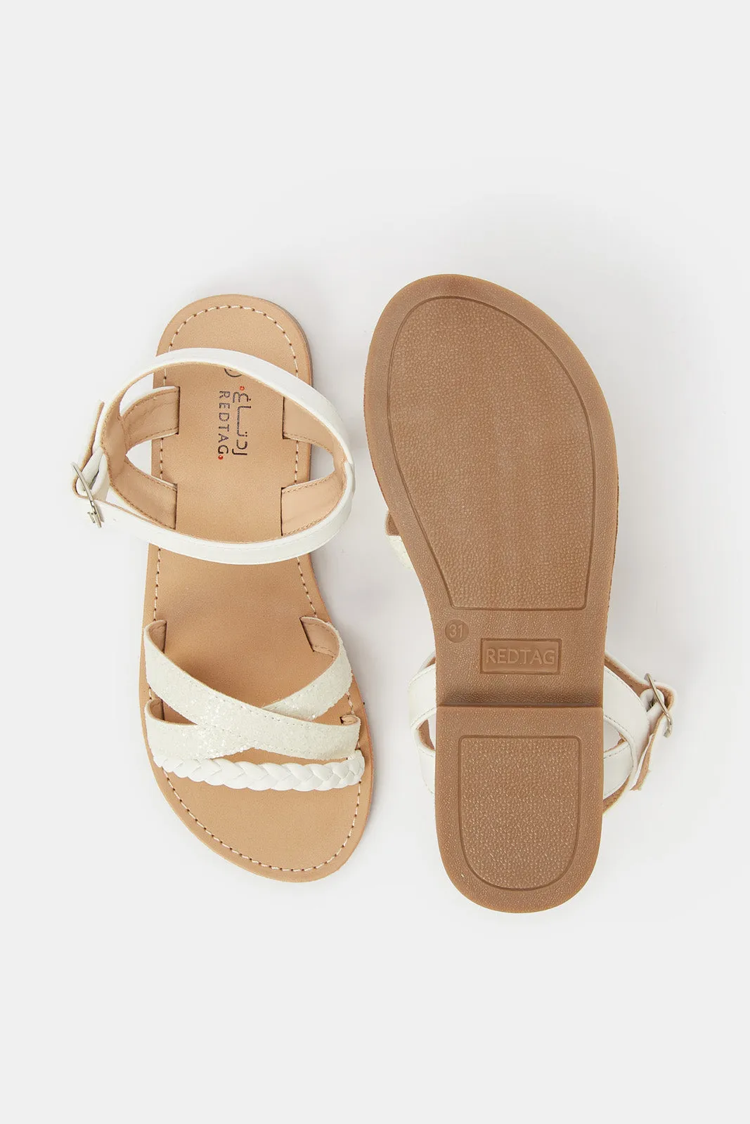 Senior Girls White Braided Strap Sandal