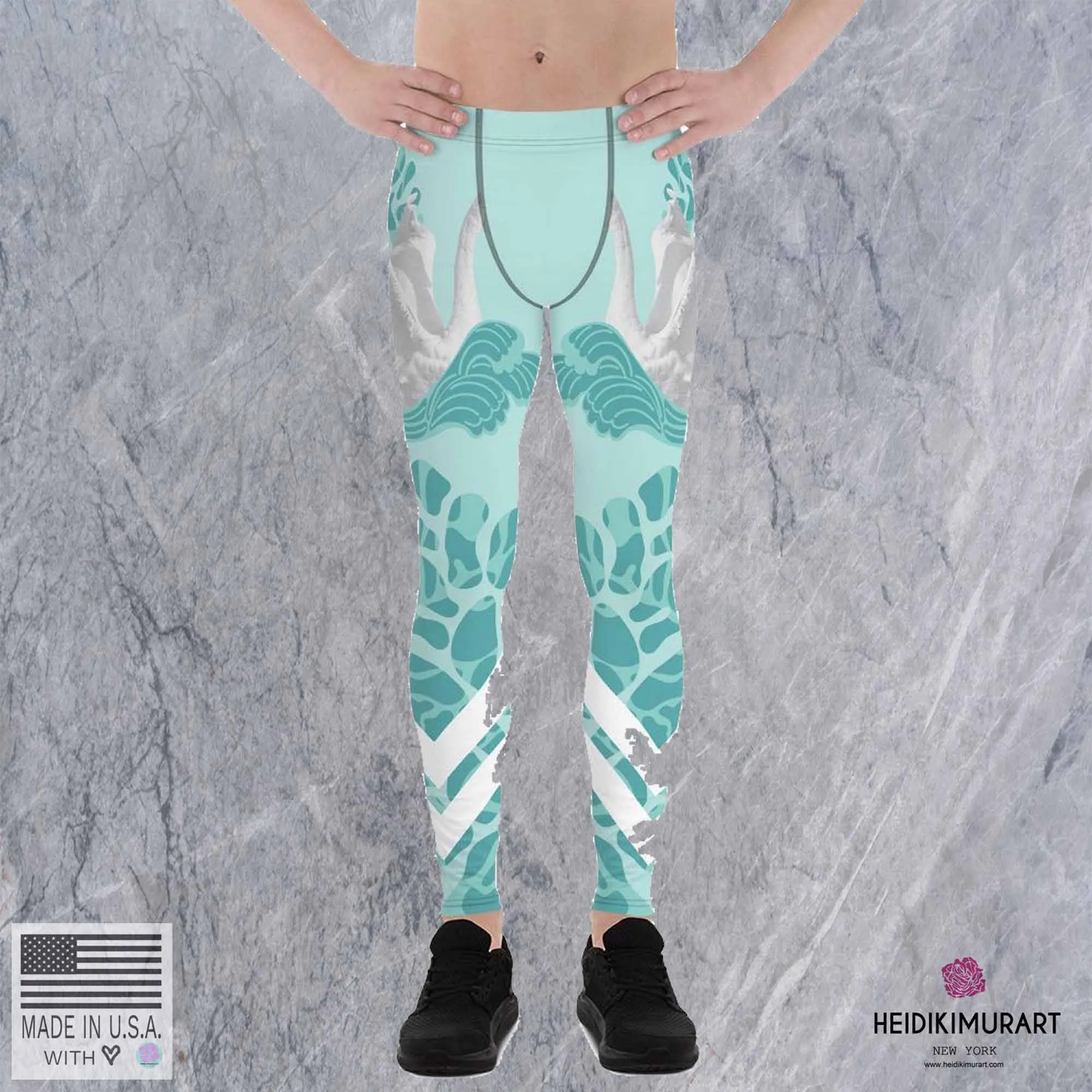 Swan Light Blue Meggings, Men's Leggings Tights Pants-Made in USA/EU (US Size: XS-3XL)