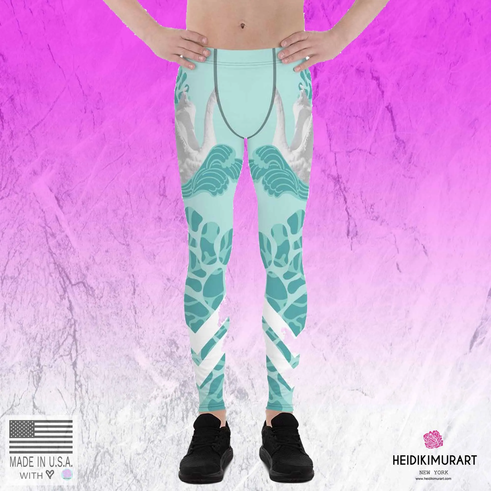 Swan Light Blue Meggings, Men's Leggings Tights Pants-Made in USA/EU (US Size: XS-3XL)