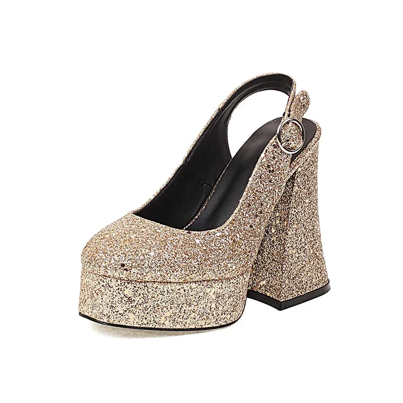 TAVIMART  -  Ultra-High Thick Heeled Sequin Cloth Material Metal Buckle Women's Pumps High Waterproof Platform Breathable Mary Jane Shoes