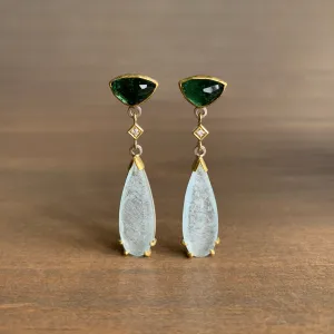 Tourmaline, Aquamarine, & Diamond Cube Earrings