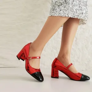 Two-Tone Square Heel Shoes