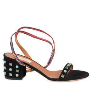 Valentino Black Suede Multicolored Rockstud Sandals