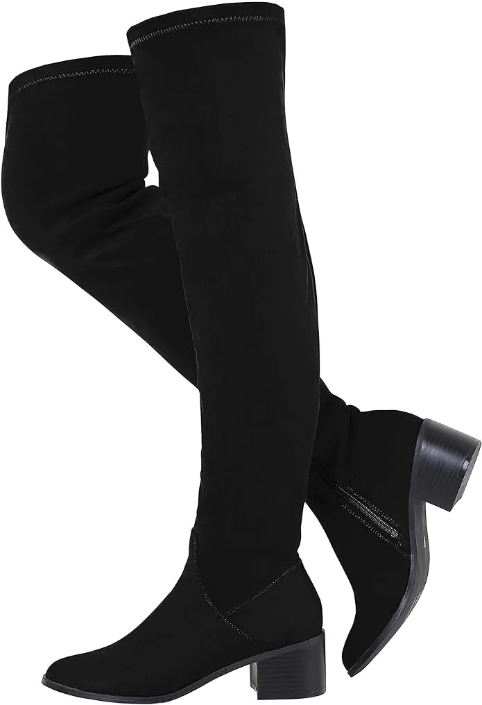 VETASTE Over the Knee Boots for Women Side Zipper Mid-High Chunky Heel Boot