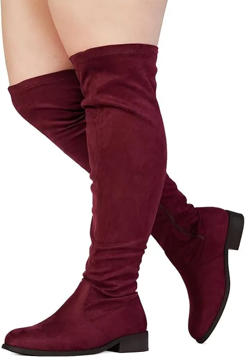 VETASTE Over the Knee Boots for Women Side Zipper Mid-High Chunky Heel Boot