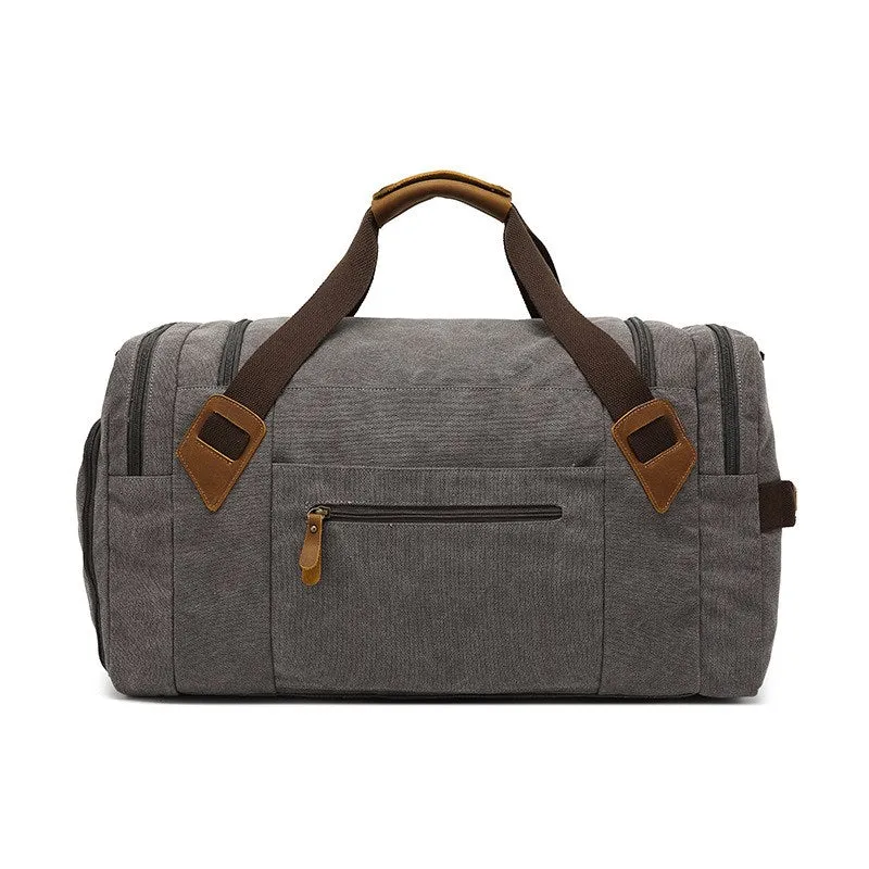 Weekend Bag Leather Canvas Duffle with Shoe Compartment Bag