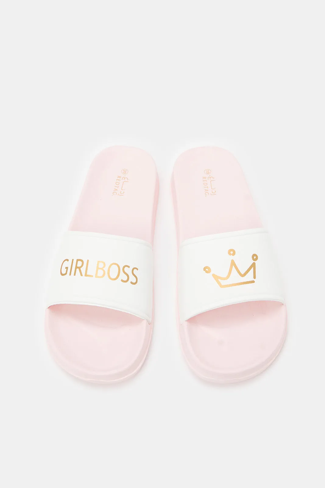 Women Pink And White Girl Boss Slogan Slide