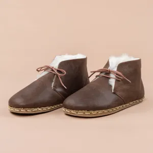 Women's Coffee Barefoot Oxford Boots with Fur