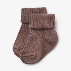 Wool Rib Socks Ziggy - shadow brown