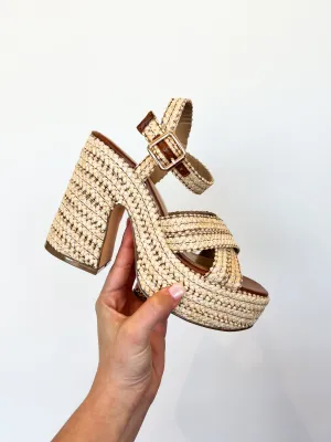 Woven Crossover Platform Heels