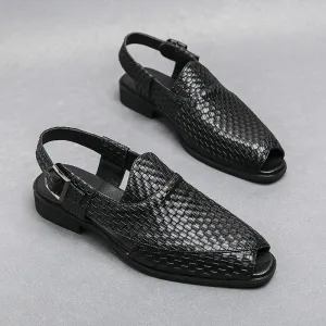 Woven Pattern PU Mules Shoes